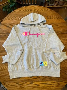 Champion Gray Hoodie with Hot Pink Script